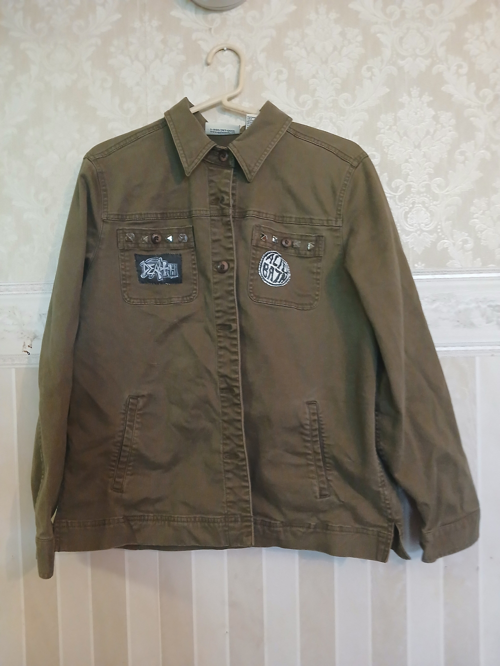 Men's Olive Green Patch Detail Military Jacket